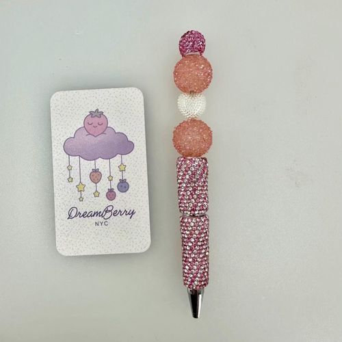 Beaded Pen — Pink & Silver Stripes (Regular Size)