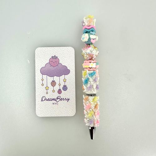 Beaded Pen — White Rainbow Butterfly (Regular Size)