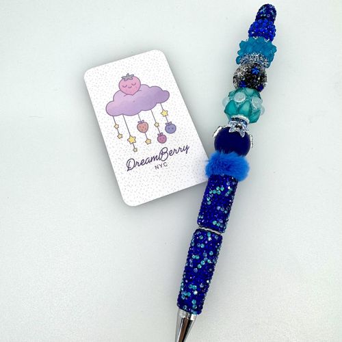 Beaded Pen — Royal Blue & Teal Celestial Star
