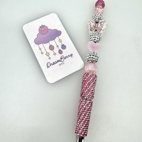 Beaded Pen — Pink, Silver Disco & Butterfly