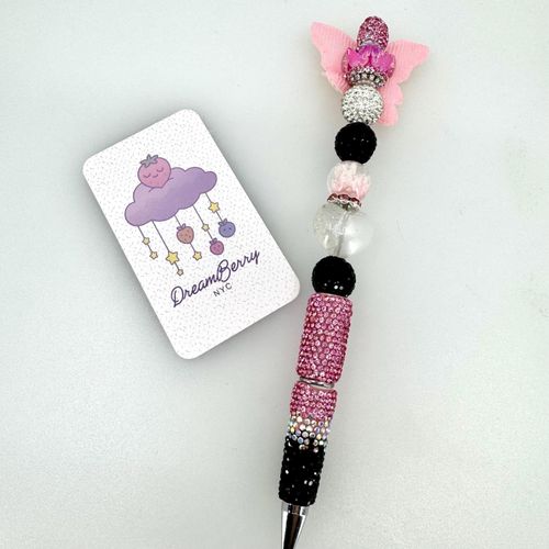 Beaded Pen — Black & Pink Ombré Butterfly
