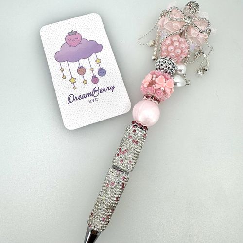 Beaded Pen — Pink Coquette Bow & Pearl Tassel