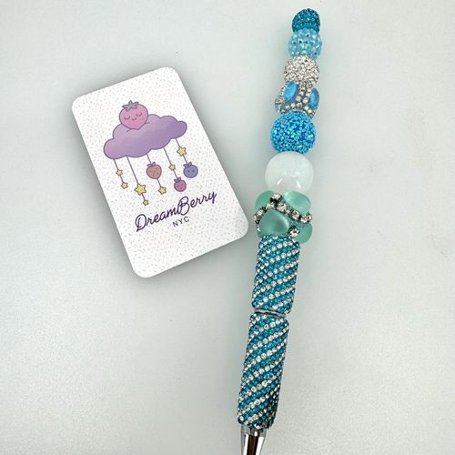 Beaded Pen — Teal Blue Sparkle