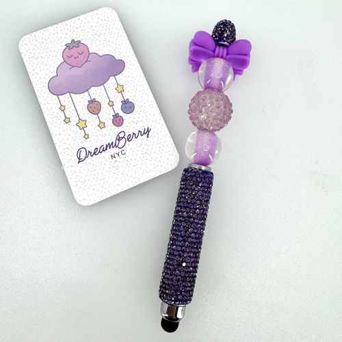 Beaded Stylus — Purple Bow & Lavender Glitter