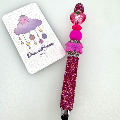 Beaded Stylus — Hot Pink Strawberry & Bow