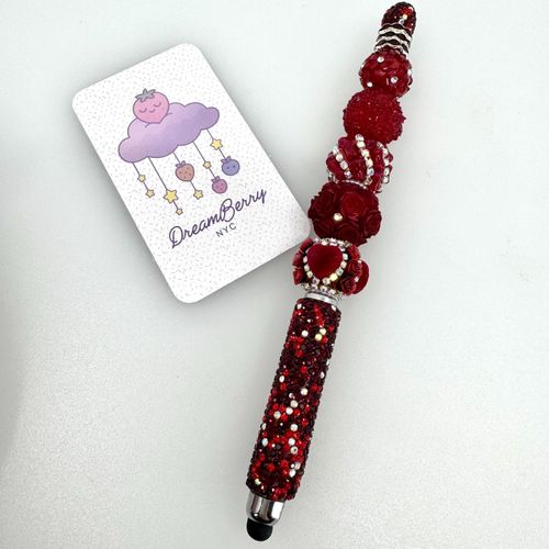 Beaded Stylus — Red Hearts & Roses (Extra Long)