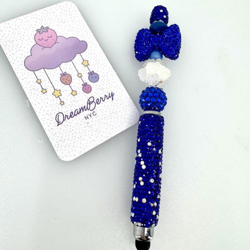 Beaded Stylus — Royal Blue Bow & White Heart
