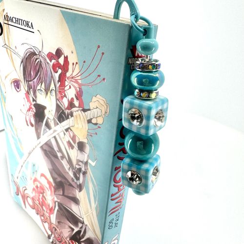 Beaded Bookmark — Turquoise Gingham Sparkle
