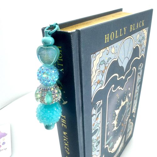 Beaded Bookmark — Turquoise Feather & Sparkling Heart