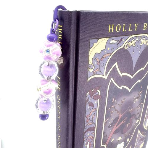 Beaded Bookmark — Purple Lavender Hearts