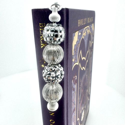 Beaded Bookmark — White Feather & Disco Ball