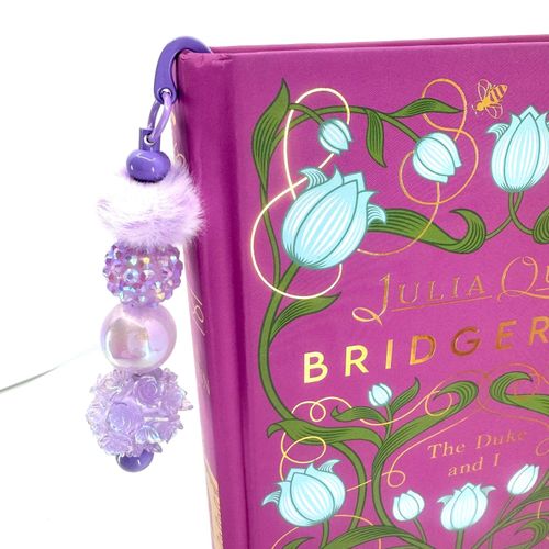 Beaded Bookmark — Purple Fuzzy Pom