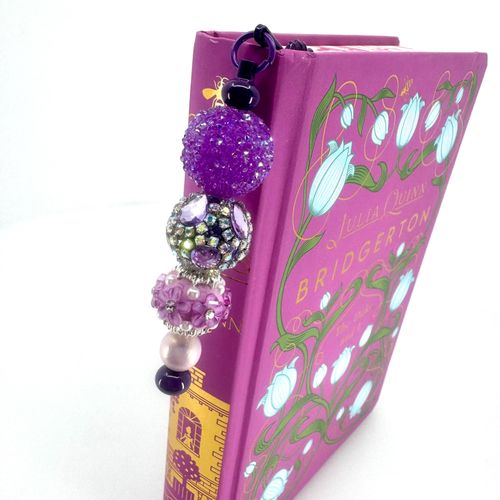 Beaded Bookmark — Purple Feather Florals