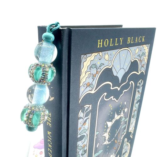 Beaded Bookmark — Aqua Feather Glitter