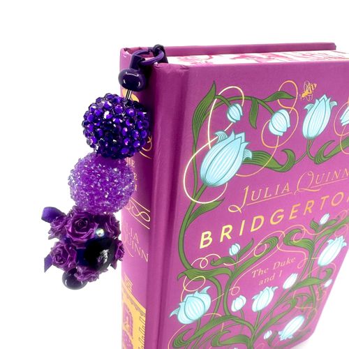 Beaded Bookmark — Deep Purple Flower & Bow