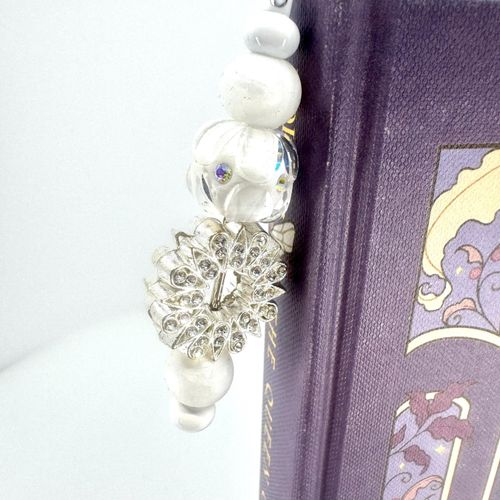 Beaded Bookmark — White Feather Crystal Ring