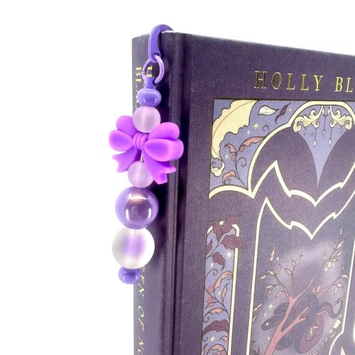 Beaded Bookmark — Purple Bow & Frosted Lavender