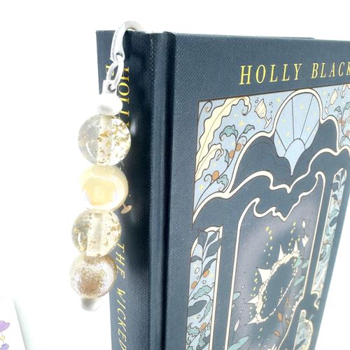 Beaded Bookmark — White & Gold Flake
