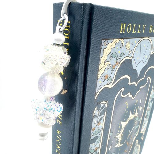 Beaded Bookmark — White Glitter Star